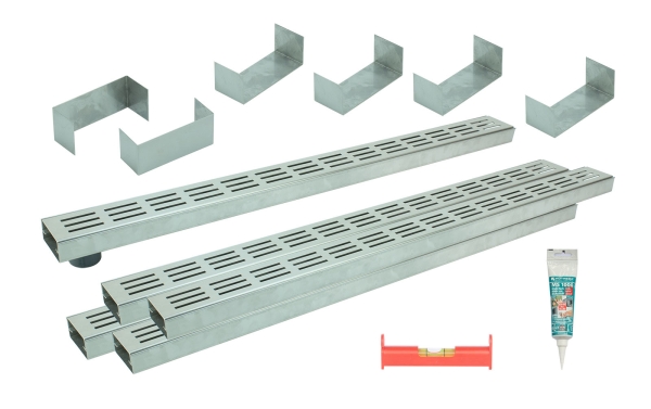 Entwässerungsrinnen Edelstahl superflach Rost Längsschlitzdesign SET Typ 5, System 35/80